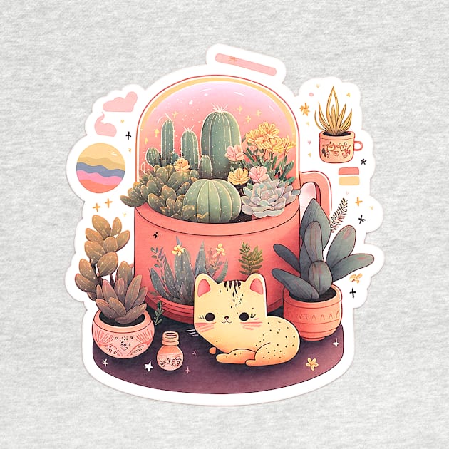 Cute kawaii fluffy cats and plants by ramith-concept